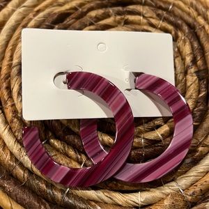 3/$18 Purple Stripe Hoop Pierced Earrings Lot #601